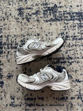New Balance  White and Gray Lace-Up Athletic Sneakers